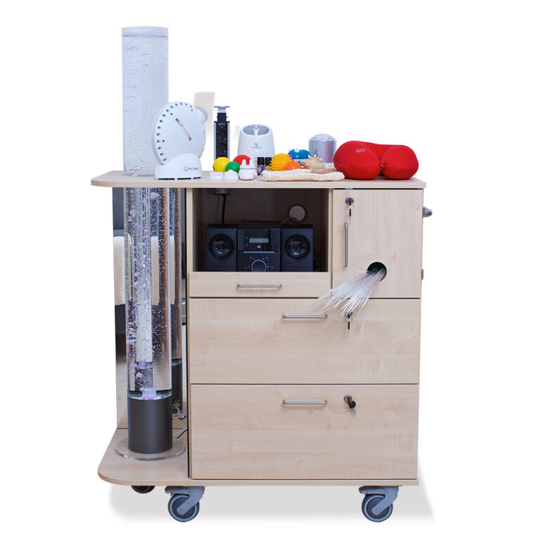 MEDICART®Snoezelwagen V21, Sonoma Eiche Hell, Komplett mit Wassersäule und Zubehörset