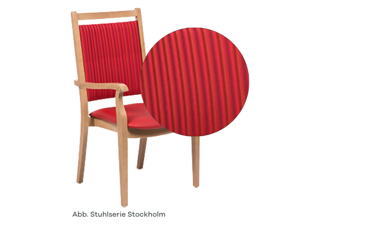 Ein roter Stuhl mit Armlehne aus der Stuhlserie Stockholm von CARELINE